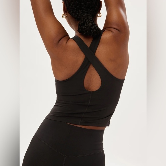 GIRLFRIEND COLLECTIVE Float Ultralight Zoe Cross Back Tank Top In Black - Picture 8 of 8